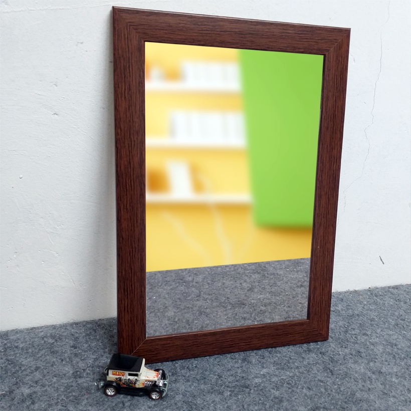 Kaca Cermin Gantung Murah - Cermin Dinding Minimalis-Kayu Coklat Tua