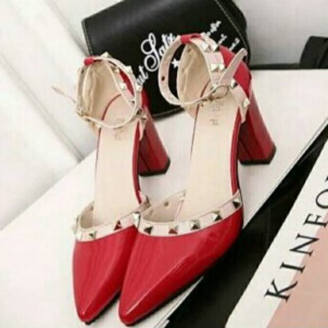 HIGH HEEL PIRAMID 5CM PD335 HITAM dan MERAH (REALPICT GESER)