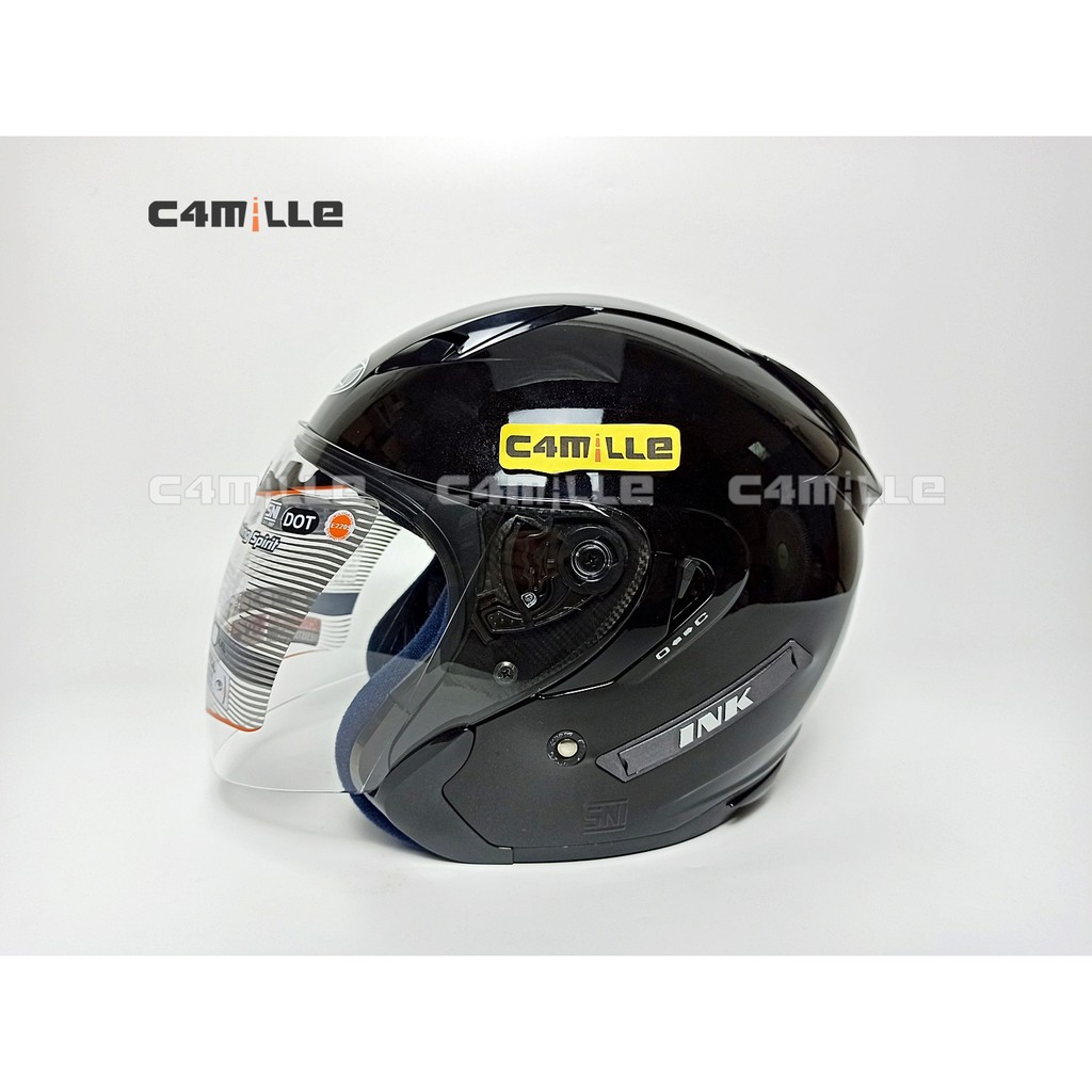 HELM INK METRO SOLID BLACK DOUBLE VISOR HALF FACE