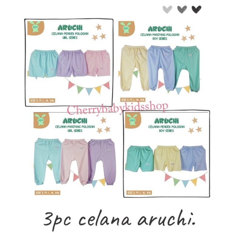 3 Pcs ARUCHI Celana Pop Pendek Panjang POLOS Bayi / Anak Warna Premium CBKS