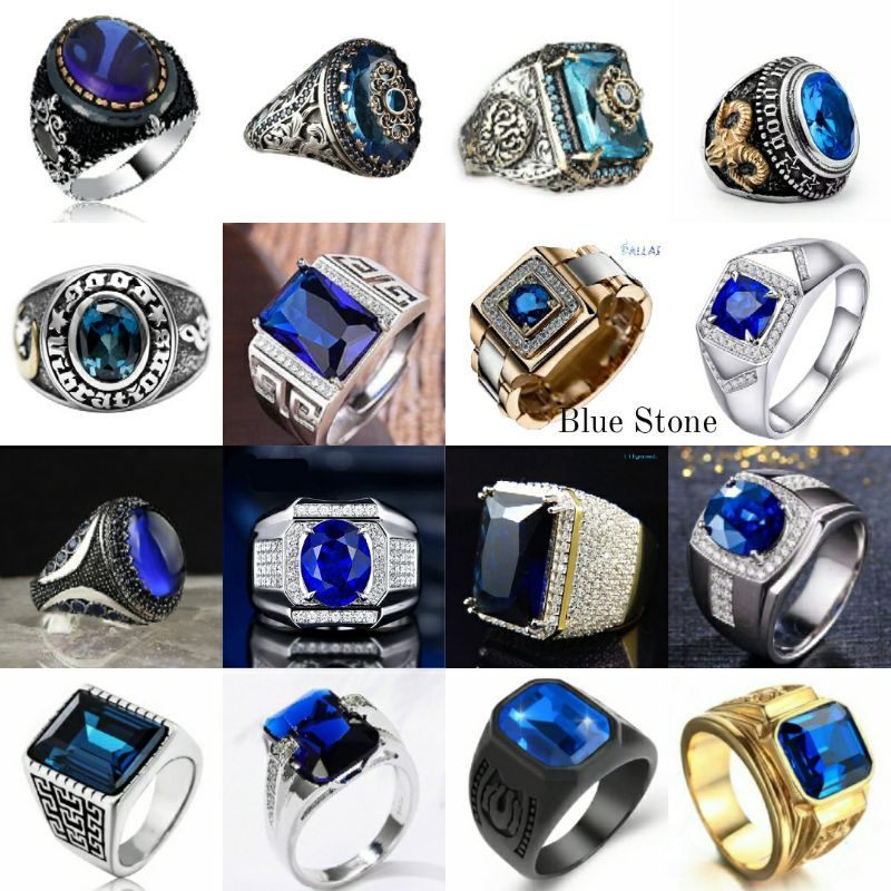 Cincin Pria gaya pendekar punk style blue stone series