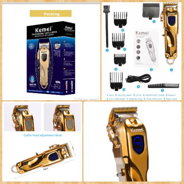 KEMEI KM 2010 GOLD CORDLESS HAIR CLIPPER ORIGINAL MESIN CUKUR RAMBUT PORTABLE WIRELESS TANPA KABEL