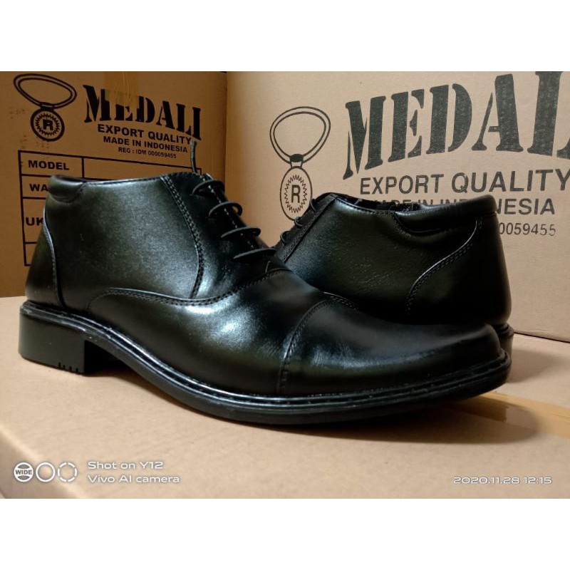 SEPATU KULIT ASLI PRIA PDH SEMI BOOTS POLRI TNI SECURITY SATPAM FORMAL DINAS KANTOR KERJA PNS GURU