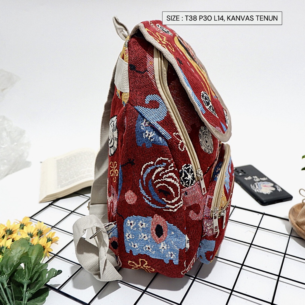 Tas ransel kanvas tenun motif ransel punggung bisa cod gratis ongkir semarang jawa tengah murah