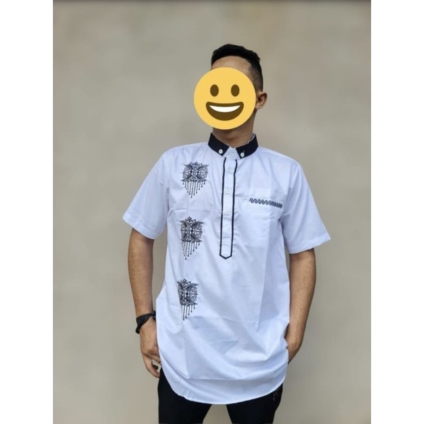 baju Koko bordir khas Aceh serial putih dan merah | baju muslim aceh