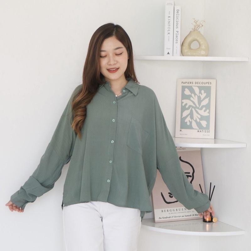 Eudora Atasan kemeja wanita linen basic - kemeja linen Basic shirt - oversize shirt