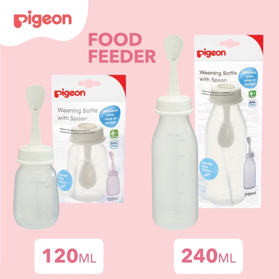 Pigeon Food Feeder Weaning Bottle with Spoon Botol Sendok Makan Bayi