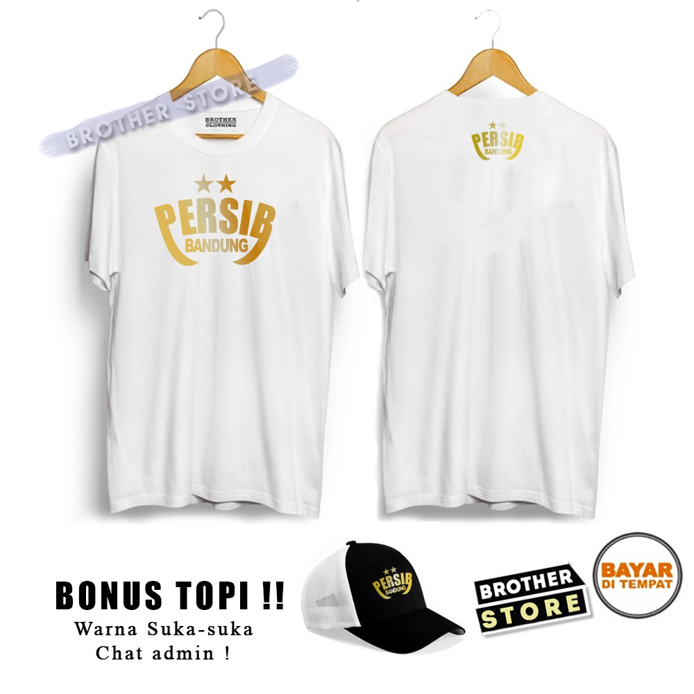 Bonus Topi !! Kaos Distro Pria PERSIB BANDUNG THE STAR Text Gold Premium