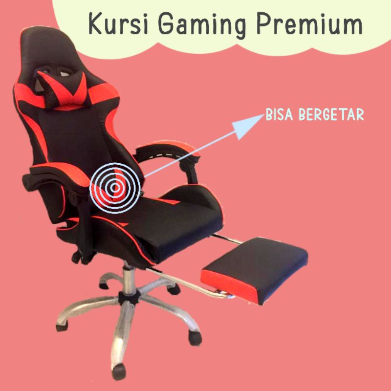 KURSI GAMING KAKI BESI BANTAL GETAR MERAH PINK HITAM PUTIH KUALITAS PREMIUM