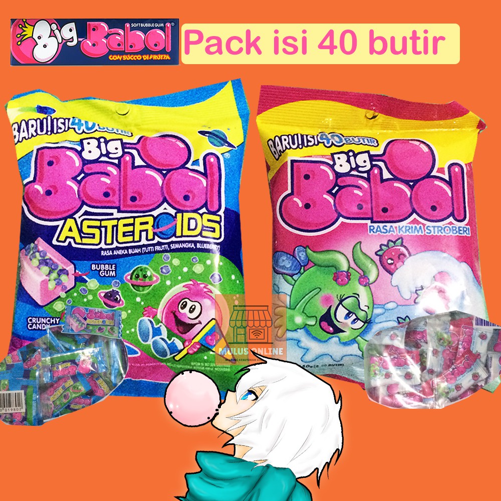 Big Babol Permen karet Asteroid & Krim Strawberry [Pack isi 40 butir]