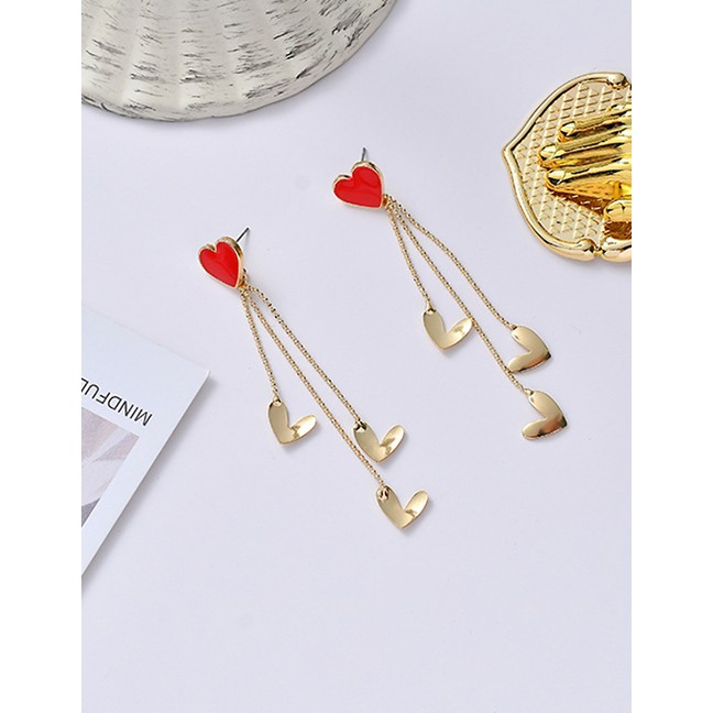 LRC Anting Tusuk Fashion Golden Dripping Love Heart Tassel Chain Earrings D73212