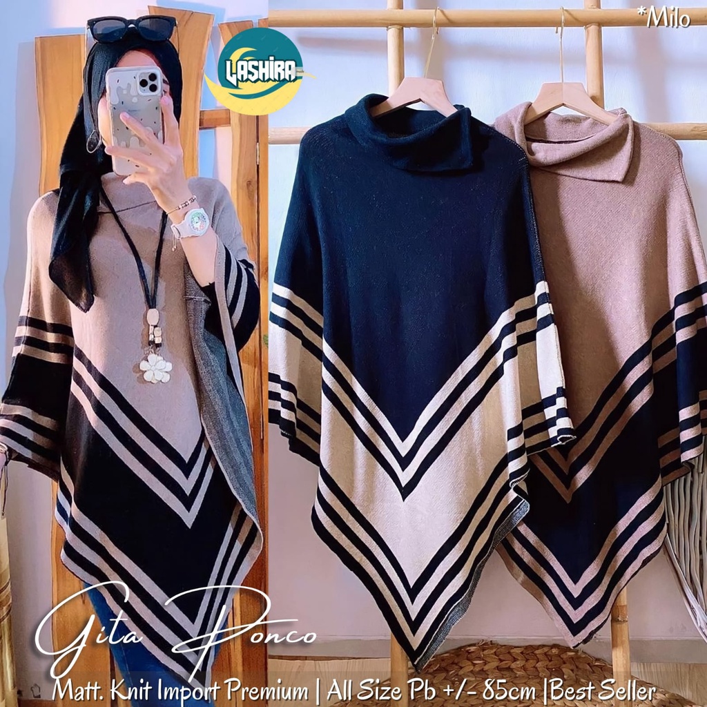 gita poncho knit blouse atasan kaos baju pakaian bluse bluss blus asimetris rajut motif melar jumbo 