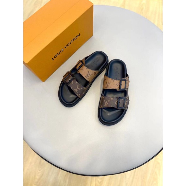 sandal lv pria slide selop flat slippers cowok sendal mirror