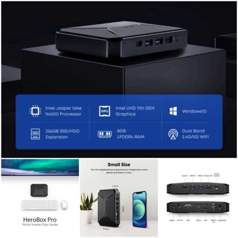 Mini PC Herobox Pro Intel Jasper Lake N4500 8GB/256GB HDMI VGA WINDOWS 10