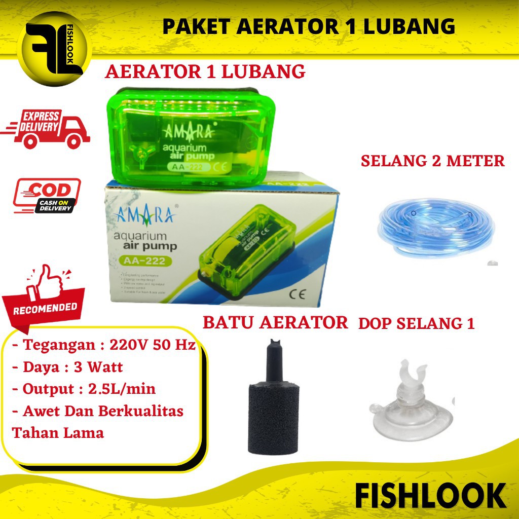 PAKET AERATOR LENGKAP 1 LUBANG mesin gelembung udara aquarium Airator Aquascape Rosston Amara Nikita Star Recent