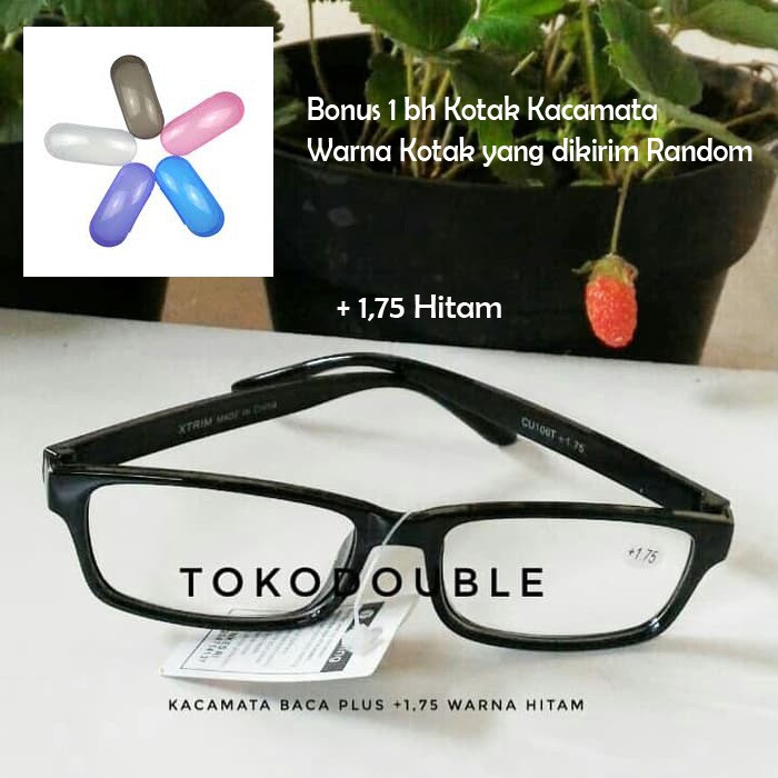 Kacamata Baca Rabun Dekat Ukuran Plus 1.75 Frame Hitam Bonus Kotak Kacamata