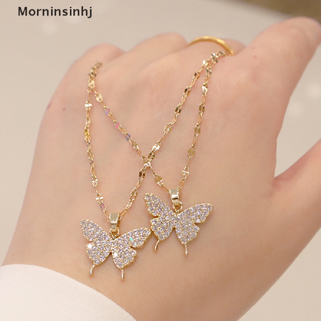 Kalung Rantai Liontin Butterfly Warna Emas Bahan Stainless steel Gaya Korea Untuk Wanita