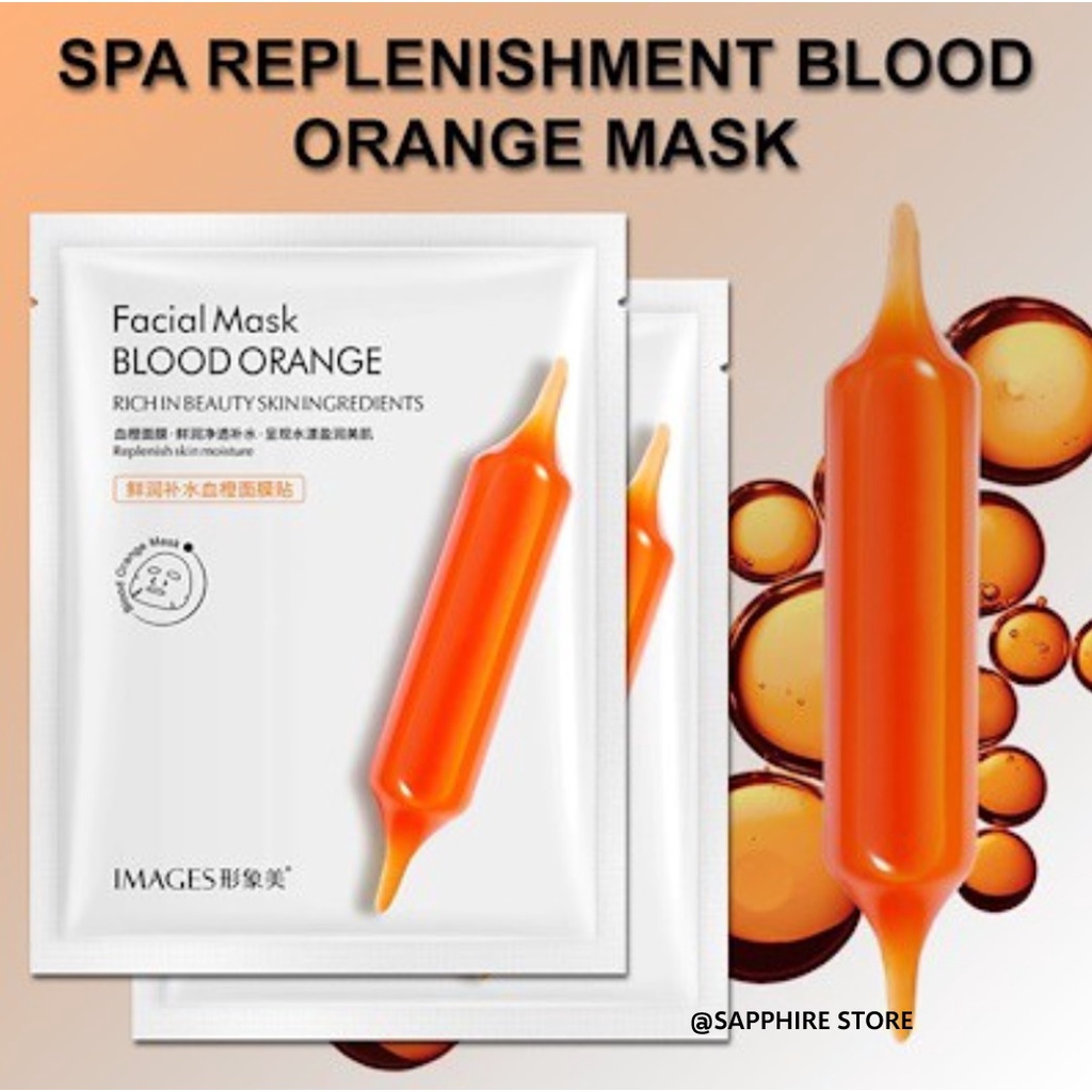 5 Pcs Images Masker Wajah Jeruk Merah / Images Facial Mask Blood Orange Masker Wajah Organik Masker Pemutih Wajah dan Glowing / Masker Korea Serum Wajah / Anti Aging Masker Jerawat &amp; Masker Komedo – Masker Muka Wanita Pria Skincare Sheet Mask