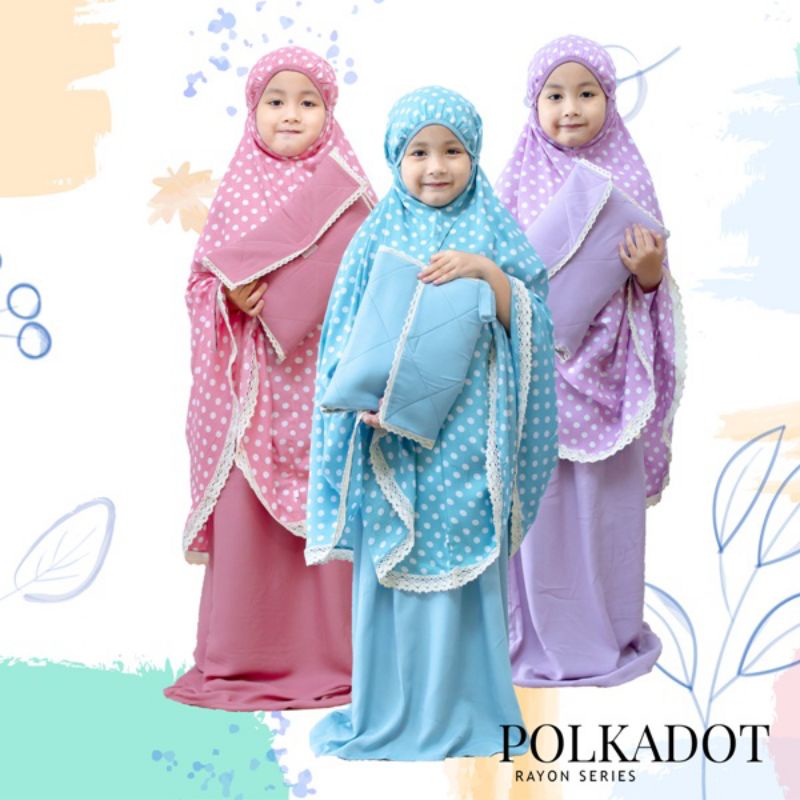 Mukena Anak Katun Rayon Premium Polkadot Polos Tanggung Standar