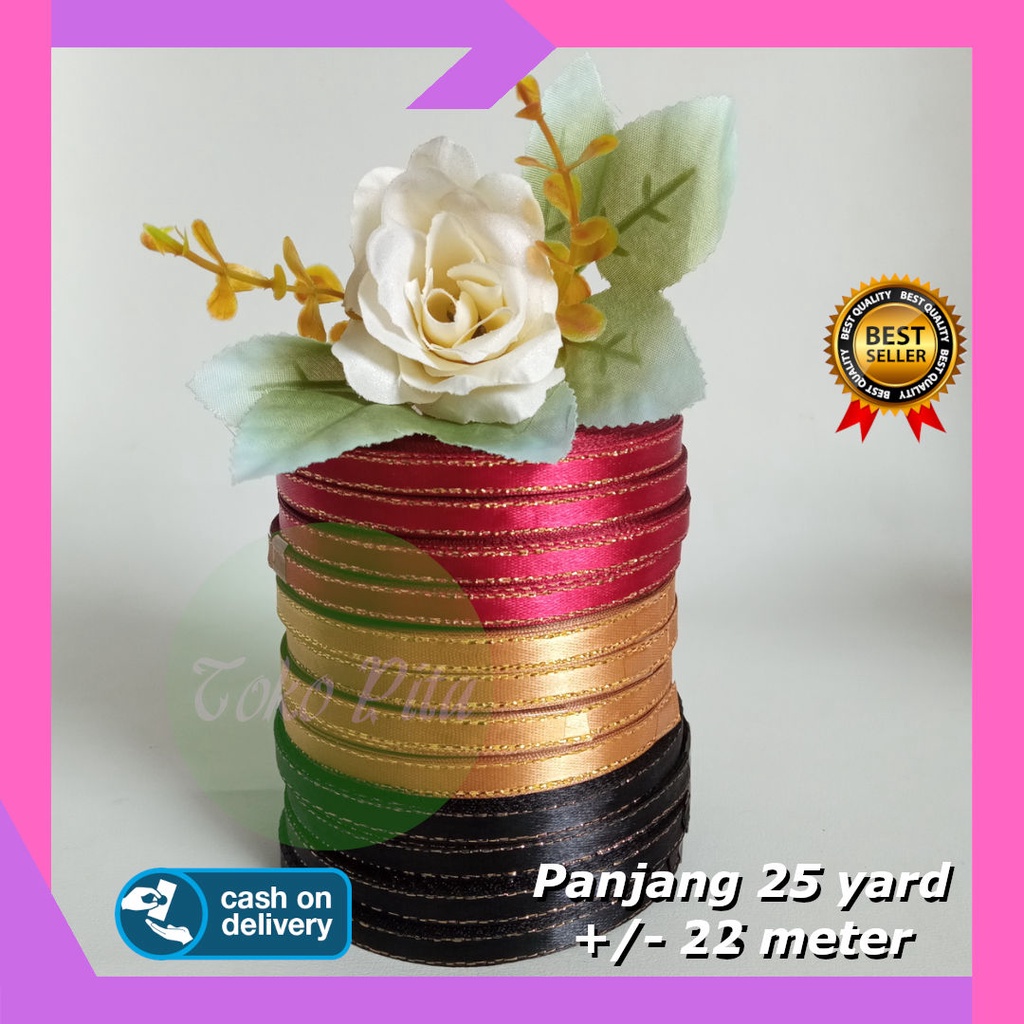 

Pita Satin Lis Emas 1/4 inch 6mm harga per roll