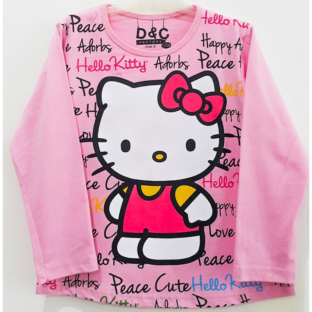 Rka Klgce Kaos Lengan Panjang Anak Karakter Hello Kitty Fullprint Pink Shopee Indonesia