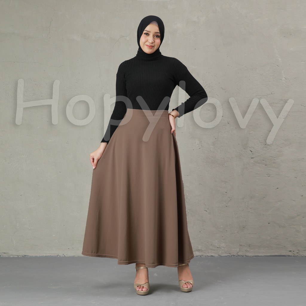 HOPYLOVY Rok Wanita Waffle Maxi Skirt Model Mayung