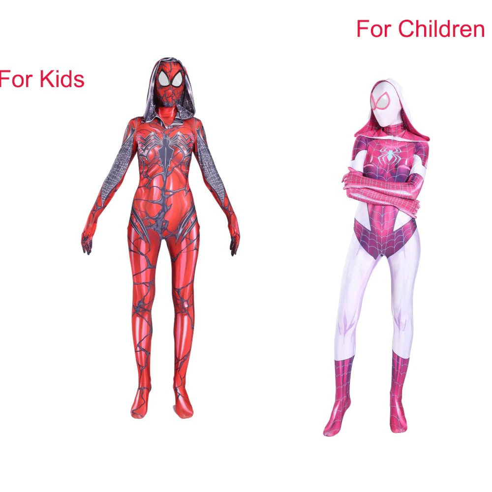 FREE ONGKIR Kids Girls Spider-man Red Carnage Venom Cosplay Costume Spider Man Scarlet blood Gwen