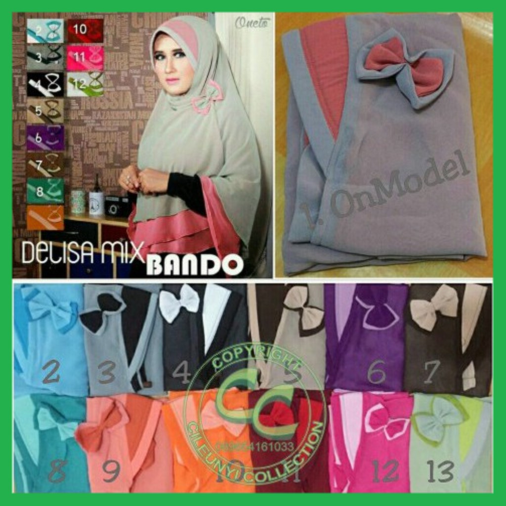 Khimar Delisa Bando / Khimar Bolak Balik dengan Pet dan Bros Pita Delissa Double Siffon Cerruti