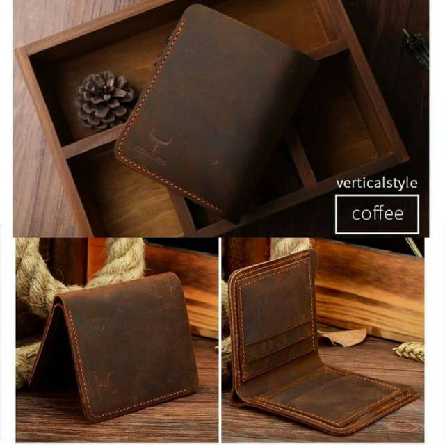 Cowather Dompet Kulit Pria Vintage Genuine Leather