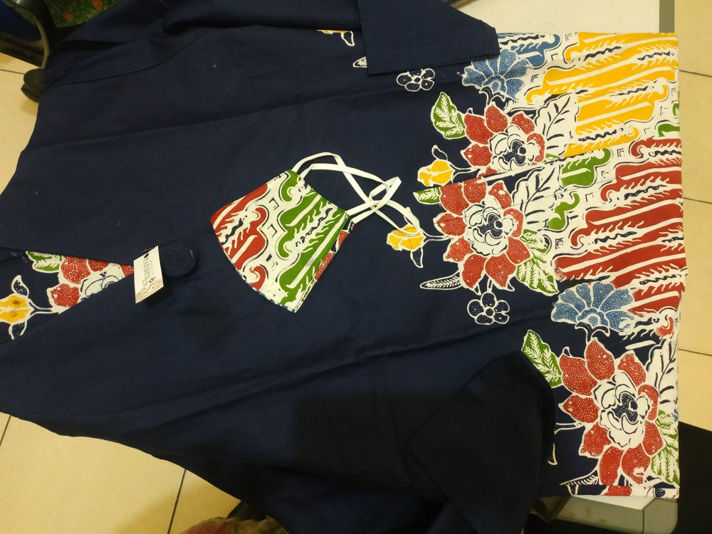 Tunik Premium Batik Cap Wonogiren Hitam Navy Merah Lapis Tricot Seragam Kerja S M L Xl Xxl