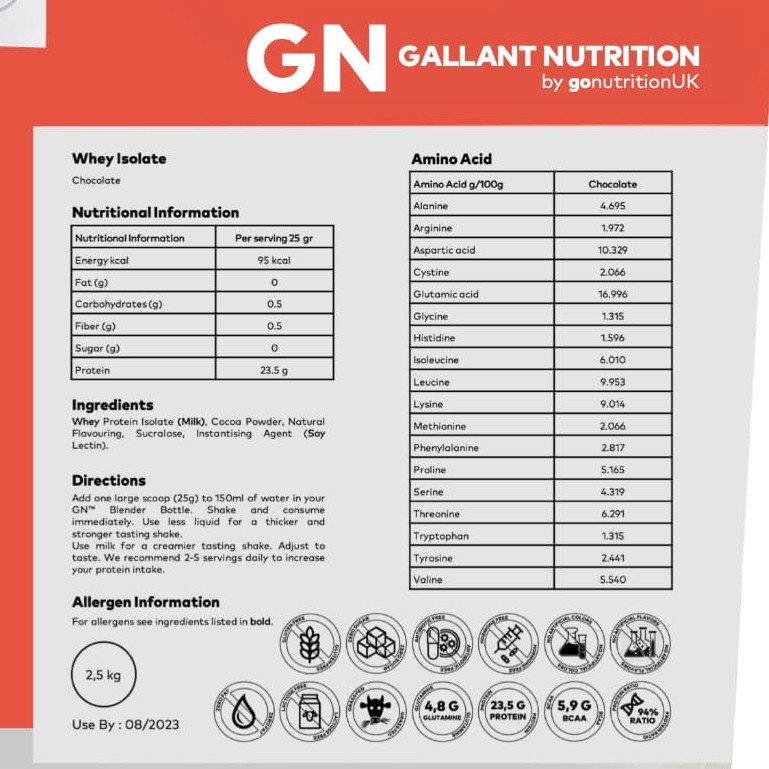 GN Gallant Nutrition By Go Nutrition Whey Protein Isolate 84% 500 gr