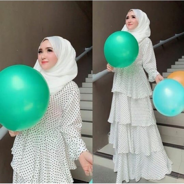 Ruairu MAXI DOTTY DRESS GAMIS KATUN POLKADOT 2 WARNA Murah