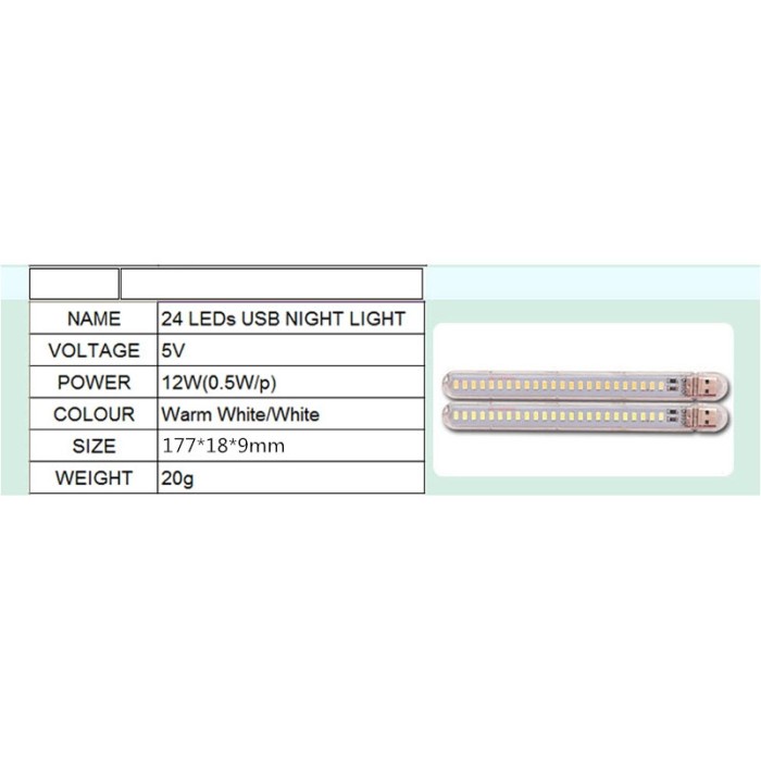 LED USB Lampu Baca Belajar LED Strip Portable USB 24 LED 5V 12W