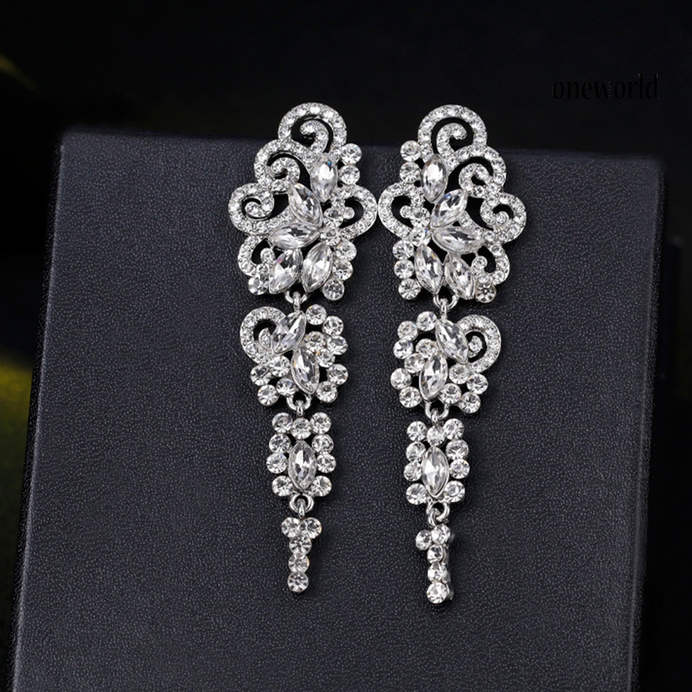 OW@ Women Long Dangle Chandelier Earrings Engagement Bridal Rhinestone Jewelry Gift