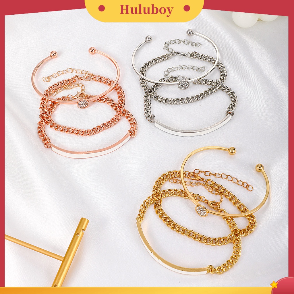 Hu Hu Hu Hu Hu Alat Bantu Pasang Kacamata♡ 3pcs / Set Gelang Tangan Alloy Adjustable Hias Cubic Zirconia Untuk Wanita