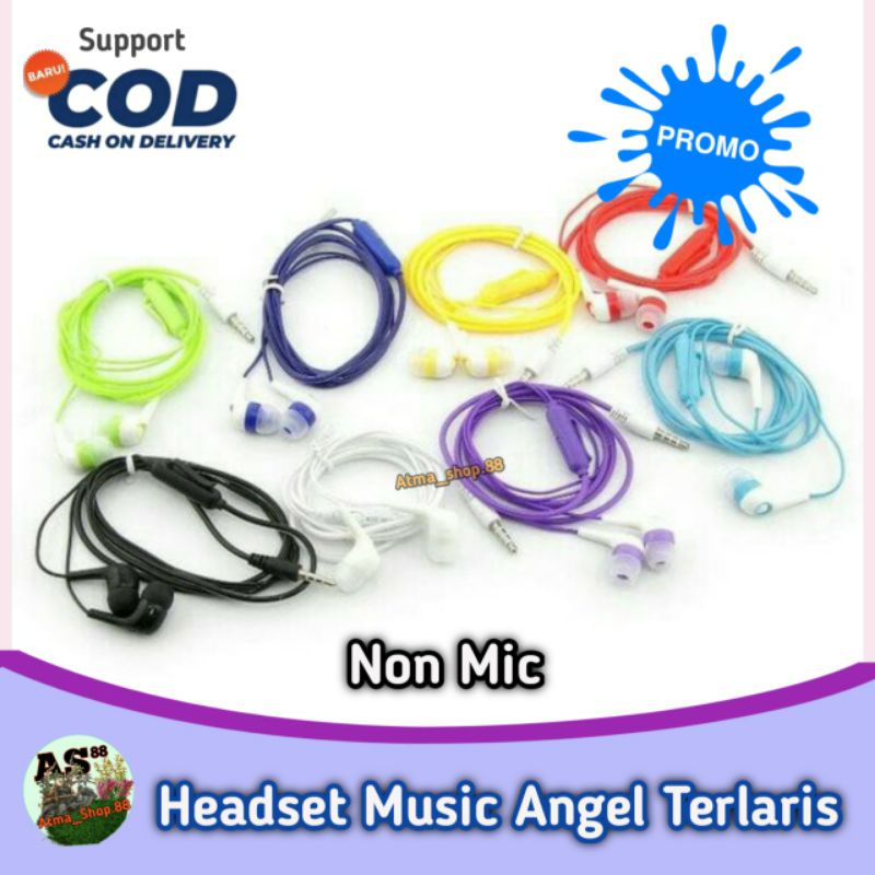 Headset Earphone Music Angel Handsfree Handfree Musik Stereo Super Bass Warna Warni Bukan Macaron untuk Merk Samsung Vivo Xiomy Infinix Oppo Promo Cod