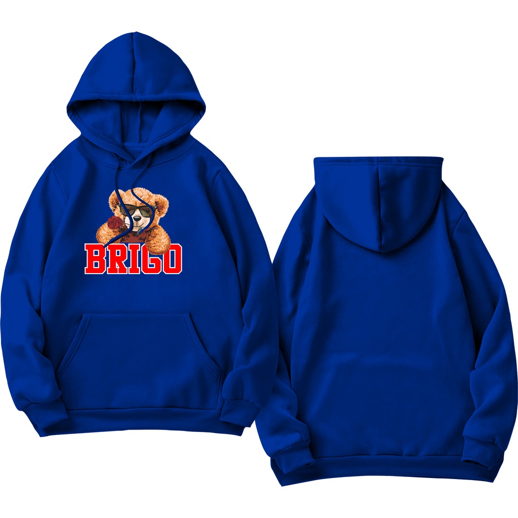 BRIGO Jumper Hoodie Beruang Bawa Bunga II Sweater Hoodie BRIGO Sablon DTF Fleece Cotton M-XXL (Pria &amp; Wanita) Free stiker&amp;Gantungan Kunci