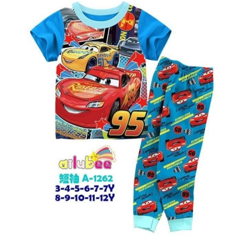PJ CARS BLUE/PIYAMA ANAK LAKI LAKI IMPORT/BAJU TIDUR ANAK LAKI LAKI MOTIF MOBIL LENGAN PENDEK