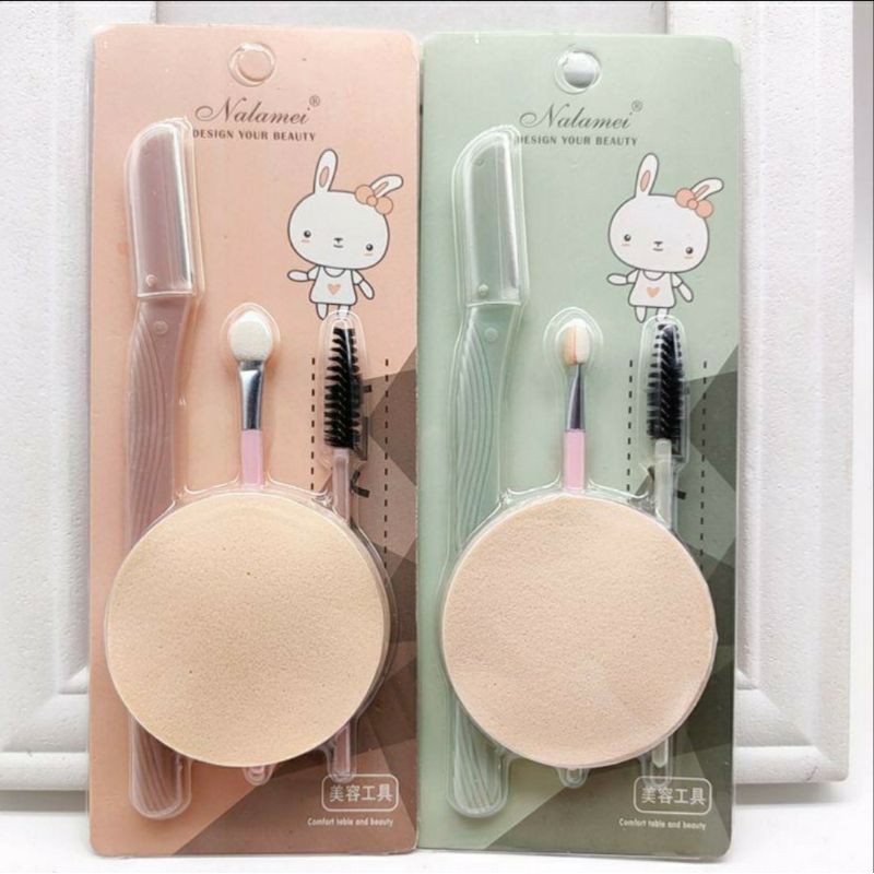 [SPONS SET] Make Up Set Isi 4 - Pisau Alis / Sponge Bedak / Brush Eyeshadow Eyelash