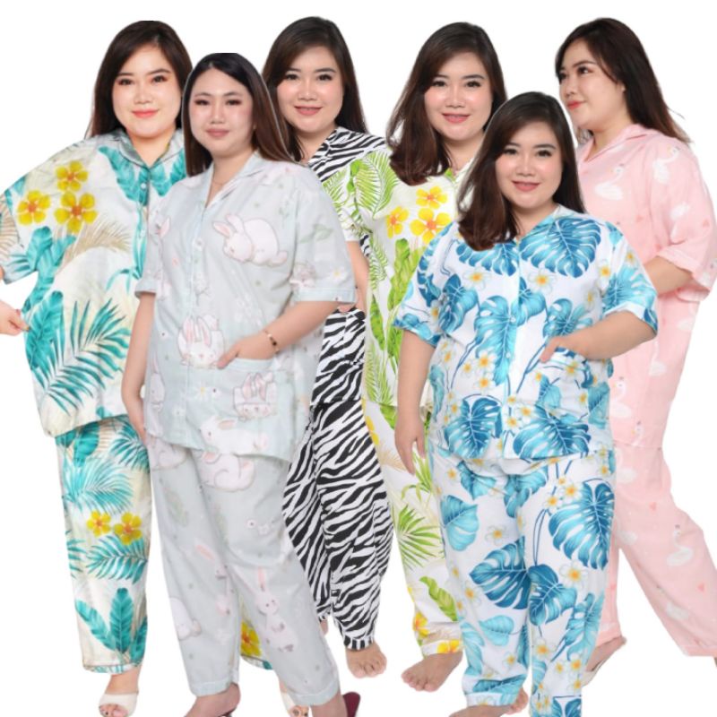 baju tidur super besar big size jumbo xtra wanita dewasa setelan celana panjang / piyama LD katun