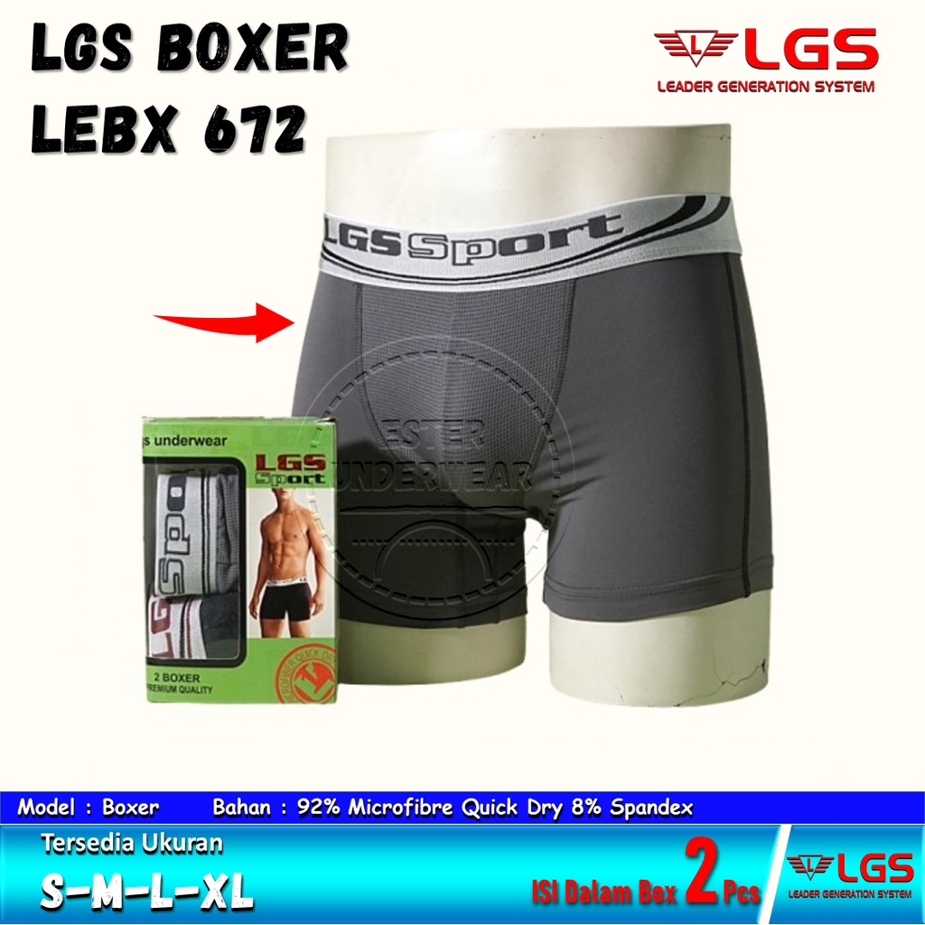 CELANA BOXER LGS 672 ISI 2 PCS BAHAN MICROFIBER RINGAN CEPAT KERING