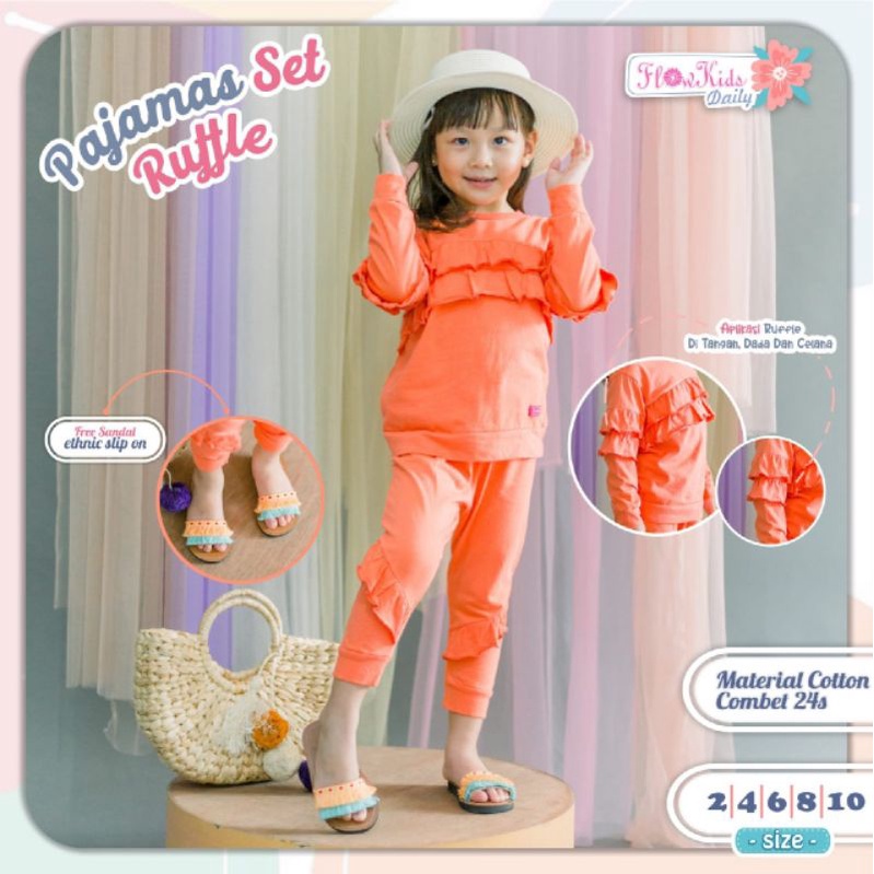 Afsheenastore Setelan Anak Perempuan Pajamas Set Ruffle