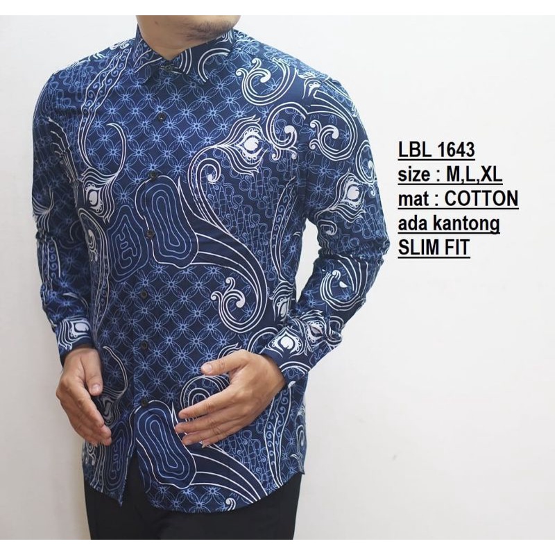 Kemeja batik hitam slimfit original merk luigi batani