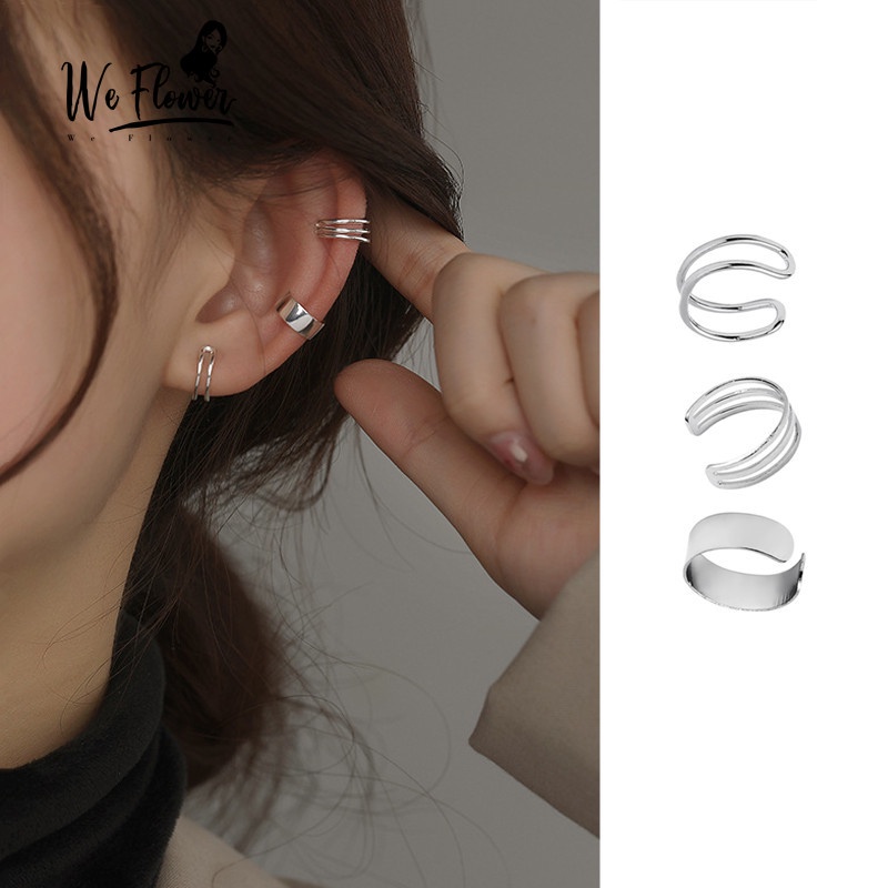 We Flower 3PCs / Set Anting Tusuk / Klip / Jepit Bahan Sterling Silver 925 Desain Geometri Gaya Punk / Simple Untuk Wanita