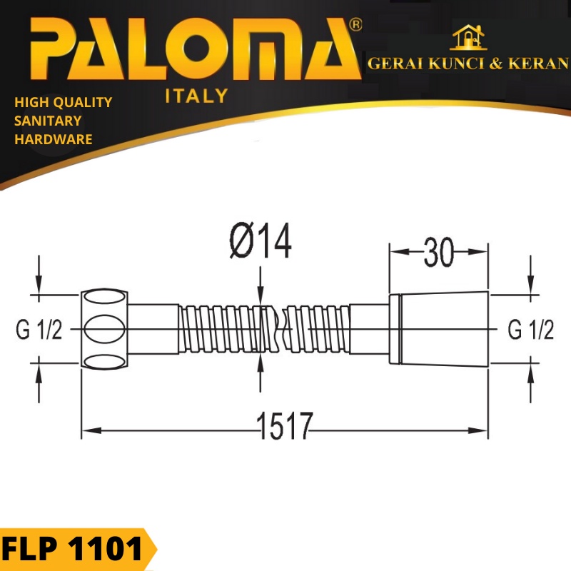 PALOMA FLP 1101 Selang Hand Shower Flexible BRASS CHROME 150 CM