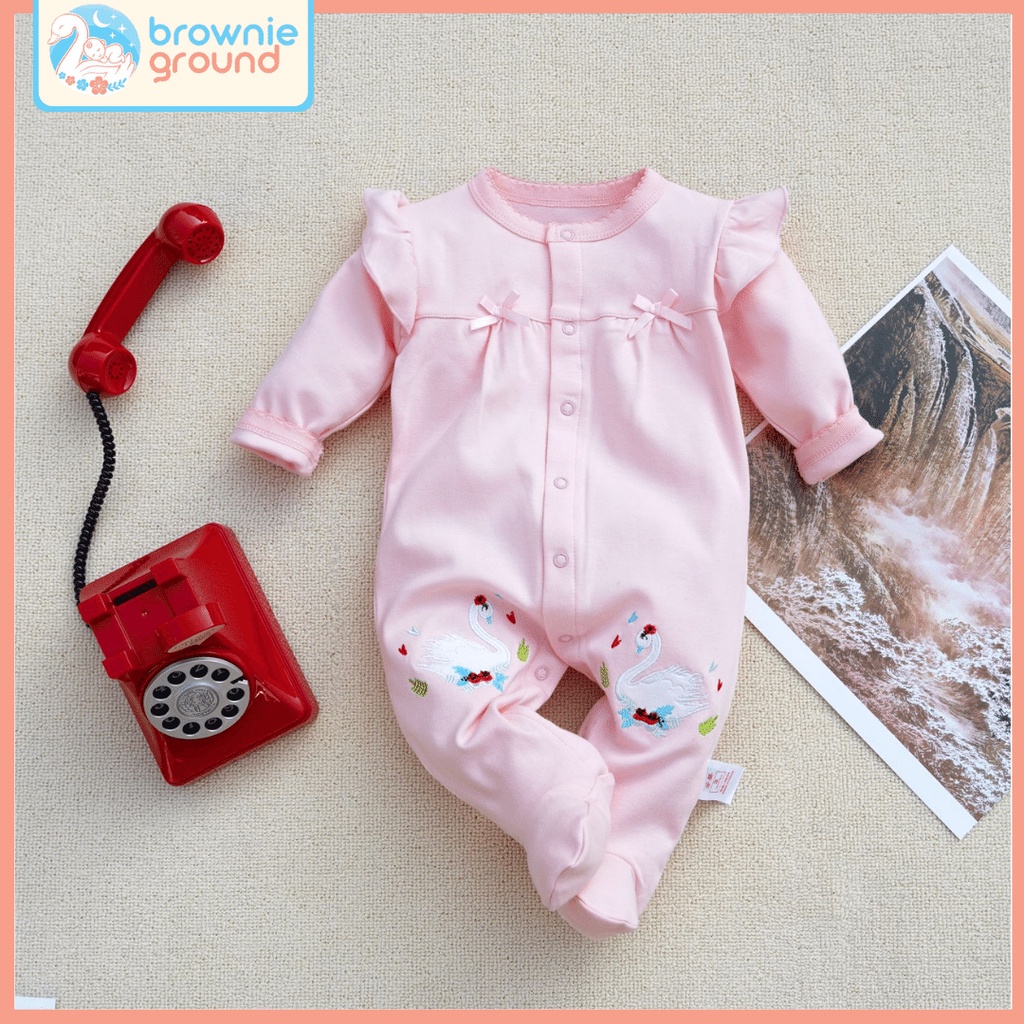 BROWNIEGROUND- Baju baby impor korea anak perempuan  motif lucu impor 0-1 TAHUN MOTIF BUNGA ANGSA