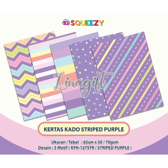 ( 5 Lembar ) KERTAS KADO SQ DOFF - GIFT WRAPPING PAPER STRIPED PURPLE ZIGZAG POLKADOT PASTEL UNGU STAR EUSTHATIC VINTAGE MACCAROON COLOR