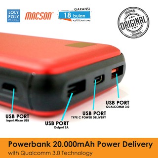 Jual Lolypoly Powerbank 202 Safe Flight 20.000 mAh 4 Port Quick Charge