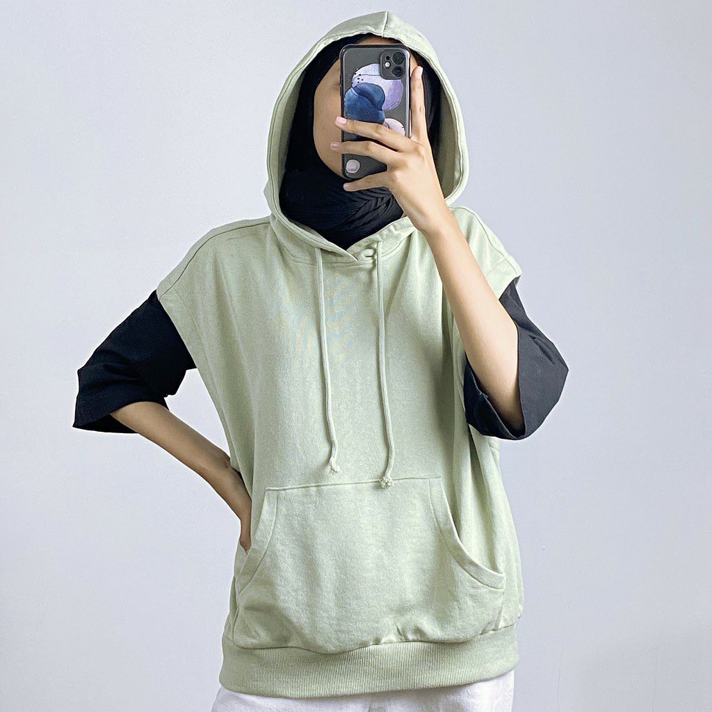 Keke Vest Hoodie - Rompi Vest Wanita Sage Green Korean Style Outer - Rompi Wanita Kekinian