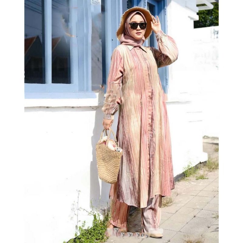 MANDA ONE SET WANITA / SETELAN RAYON DAILY ONE SET BAJU SETELAN PAJIMAS WANITA KEKINIAN-LEVITI LONG SET